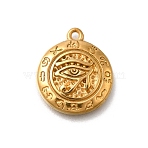 304 Stainless Steel Pendants, Flat Round with Egyptian Eye of Horus Charm, Ion Plating(IP), Real 18K Gold Plated, 19x16.5x3.5mm, Hole: 1.5mm(STAS-C119-11G)