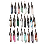 Natural & Synthetic Mixed Gemstone Pendants, with Brass Findings, Teardrop, Mixed Dyed and Undyed, 77~84x12mm, Hole: 2.5mm(G-P560-02R)