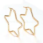 PVD Vacuum Plating 304 Stainless Steel Hoop Earrings, Long-Lasting Plated, Star, Golden, 12 Gauge, 41x41x2mm, Pin: 1mm(EJEW-T002-06)