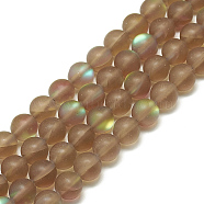 Synthetic Moonstone Beads Strands, Holographic Beads, Dyed, Frosted, Round, Camel, 6~6.5x5.5~6x5.5~6mm, Hole: 1mm, about 64pcs/Strand, 15.56 inch(G-S300-117C-6mm)