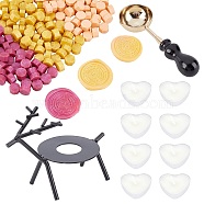 CRASPIRE DIY Wax Seal Stamp Kits, Including Iron Wax Furnace, Brass Spoon, Sealing Wax Particles, Paraffin Candles, Mixed Color, Sealing Wax Particles: 0.9x0.9cm, 3 colors, about 170pcs/color, 510pcs/set(DIY-CP0003-96A)