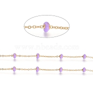 Stainless Steel Satellite Chains, with Enamel Beads and Spool, Soldered, Long-Lasting Plated, Flat Round, Golden, Lilac, 1.5x1.2x0.3mm, about 32.8 Feet(10m)/roll(CHS-I006-03G-L)