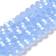 Electroplate Glass Beads Strands, Faceted, Pearl Luster Plated, Round, Cornflower Blue, 8mm, Hole: 1mm, about 66~69pcs/strand, 19.29~19.57 inch(49~49.7cm)(EGLA-A035-J8mm-A03)