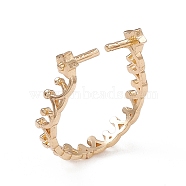 Rack Plating Brass Open Cuff Ring Settings, for Half-drilled Beads, Long-Lasting Plated, Star with Crown, Real 14K Gold Plated, Inner Diameter: 18mm(X-KK-G455-14G)