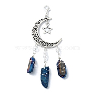 Dyed Natural Quartz Crystal Pendant Decorations, Nuggets & Moon, Prussian Blue, 95~100mm(HJEW-TA00120-01)