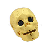 Brass Micro Pave Cubic Zirconia Beads, Skull, Light Gold, 9x9.5x7.5mm, Hole: 2mm, 3pcs/bag(KK-T030-LA841-2X3)