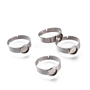 Adjustable 304 Stainless Steel Finger Rings Components, Pad Ring Base Findings, Flat Round, Stainless Steel Color, Tray: 6mm, 17.5mm(X-STAS-F149-18P-F)