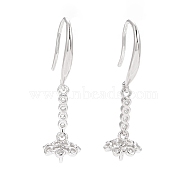 925 Sterling Silver Earring Hooks, with Clear Cubic Zirconia, for Half Drilled Beads, Platinum, 29mm, Pin: 0.7mm and 0.8mm, Tray: 6.5x8mm(STER-D035-35P)