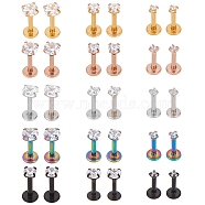 30Pcs 15 Style Cubic Zirconia Lip Rings, Titanium Steel Flat Back Studs Tragus Cartilage Lip Piercing Jewelry, Mixed Color, 8.5~9.5x4mm, 2pcs/style(EJEW-AN0003-65)