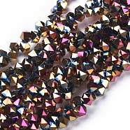 Electroplate Glass Beads Strands, Top Drilled Beads, Full Plated, Faceted, Hexagon, Multi-color Plated, 6x6x4.5mm, Hole: 1.2mm, about 100pcs/strand, 11.42 inch(29cm)(EGLA-F145-A-FP04)