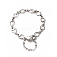 304 Stainless Steel Heart Link Chain Bracelets for Women, with Magnetic Clasps, Stainless Steel Color, 7-7/8 inch(20cm)(BJEW-P292-05P)