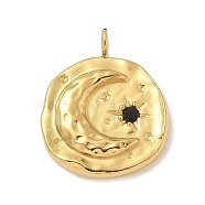 304 Stainless Steel Rhinestone Pendants, Flat Round & Moon, Golden, 18.5x15x3mm, Hole: 2mm(STAS-I322-61G)