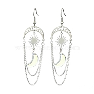 Moon & Sun Alloy Chandelier Earrings, Glass Long Drop Earrings, Platinum, 79.5x22mm(EJEW-TA00381)