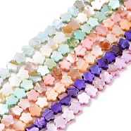 Natural Freshwater Shell Beads Strands, Dyed, Flower, Mixed Color, 8x8x3mm, Hole: 0.8mm, about 52pcs/strand, 15.16''(38.5cm)(SHEL-H002-03)