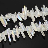 Natural Electroplated Quartz Crystal Beads Strands, Nuggets, AB Color Plated, Size: about 5~10mm wide, 15~40mm long, 4~8mm thick, hole: 1mm, 15 inch(G-F212-01)