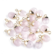 Electroplate Natural Rose Quartz Charms, with Iron Findings, Faceted, Oval, Golden, 14~15x8x5~5.5mm, Hole: 1.8mm(X-G-S344-09E)
