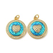 Valentine's Day Brass Micro Pave Cubic Zirconia with Synthetic Opal Pendants, with Jump Ring, Flat Round, Real 18K Gold Plated, 20.5x18x4.5mm(KK-D096-02H-G)
