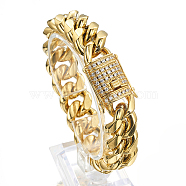 Stainless Steel Curb Chain Bracelet with Rhinestone Clasps, Golden, 7-1/8 inch(18cm)(WG84387-02)