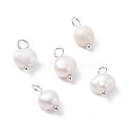 Natural Cultured Freshwater Pearl Charms, with Platinum Brass Ball Head pins, Oval, White, 10~12x6.5~8x4~5.5mm, Hole: 2.3~2.6mm(PALLOY-JF01099-03)