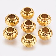 Alloy European Beads, Tibetan Style, Lead Free and Cadmium Free, Antique Golden, Rondelle, about 11.5mm long, 8.5mm wide, hole: 5mm(X-GLF10586Y)