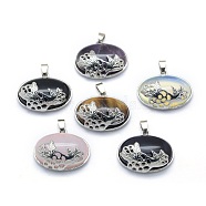 Natural & Synthetic Mixed Stone Pendants, with Alloy Findings, Oval, Platinum, 26.5x32x12mm, Hole: 4.5x5mm(G-P393-D)