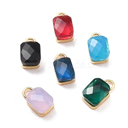 Eco-Friendly Brass with Glass Pendants,  Long-Lasting Plated, Lead Free & Cadmium Free & Nickel Free, Real 18K Gold Plated, Rectangle, Mixed Color, 13x7x5.5mm, Hole: 3mm(KK-K268-06G)