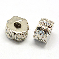 Alloy European Style Clasps, Column with Flower, Platinum, 10.5x6mm, Hole: 3mm(PDLC-R001-24P)