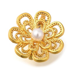 Brass Hoop Clasps, with ABS Plastic Imitation Pearl, Flower, Matte Gold Color, 13x13x11mm, Hole: 1.8mm(KK-H506-06MG)