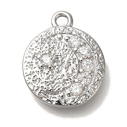 Brass Micro Pave Cubic Zirconia Pendants, Round with Moon Charms, Real Platinum Plated, 14x11.5x1.5mm, Hole: 1.4mm(KK-U038-08P)