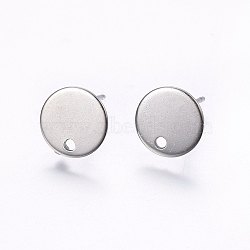 Flat Plate 201 Stainless Steel Stud Earring Findings, with 304 Stainless Steel Pin, Flat Round, Golden, 10x0.8mm, Hole: 1.5mm, Pin: 0.8mm(STAS-I095-04P-A)