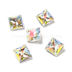 Light AB Style Glass Cabochons, Pointed Back & Back Plated, Faceted, Square, Light Crystal AB, 12x12x5.9mm(RGLA-J039-D-001LA)