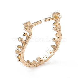 Rack Plating Brass Open Cuff Ring Settings, for Half-drilled Beads, Long-Lasting Plated, Star with Crown, Real 14K Gold Plated, Inner Diameter: 18mm, Pin: 1.2mm(X-KK-G455-14G)