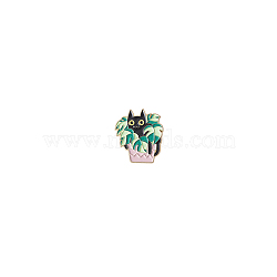 Alloy Brooches, Cartoon Cat & Planter Enamel Pins for Women, Pink, 30x26.6mm(FIND-SZC0016-193)