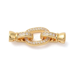 Brass Micro Pave Clear Cubic Zirconia Fold Over Clasps, Long-lasting Plated, Real 18K Gold Plated, 30mm, Hole: 4mm(KK-A227-13G)