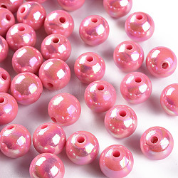 Opaque Acrylic Beads, AB Color Plated, Round, Hot Pink, 12x11mm, Hole: 2.5mm(X-MACR-S370-D12mm-A02)