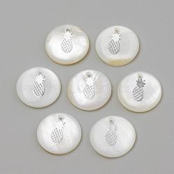 Freshwater Shell Pendants, Flat Round & Pineapple, Platinum, 16x3.5~4mm, Hole: 1.2mm(SHEL-Q010-009P)