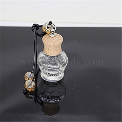 Empty Glass Perfume Bottle Pendants, Aromatherapy Fragrance Essential Oil Diffuser Bottle, with Coffee Color Cord, Car Hanging Decor, with Wood Lid, Crown, 5x3.5cm(PW22121511480)