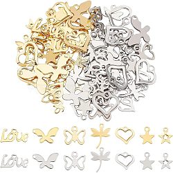 2 Colors 304 Stainless Steel Charms, Mixed Shapes, Golden & Stainless Steel Color, 84pcs/box(STAS-UN0019-25)