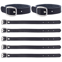 Cowhide Leather Watch Band Strap, Watch Belt, Fit Slide Charms, with Iron Clasps, Platinum, Black, 20.5x1.2x0.2cm(AJEW-WH0258-251C)