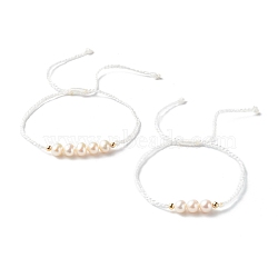 Adjustable Nylon Thread Cord Bracelets Sets for Mom & Daughter, with Natural Pearl Beads and Brass Spacer Beads, White, 0.25cm, Inner Diameter: 1.18~3.66 inch(30~93mm), 0.59~2.80 inch(15~71mm), 2pcs/set(BJEW-JB06528-01)