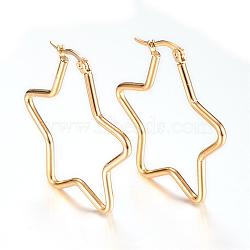PVD Vacuum Plating 304 Stainless Steel Hoop Earrings, Long-Lasting Plated, Star, Golden, 12 Gauge, 41x41x2mm, Pin: 1mm(EJEW-T002-06)