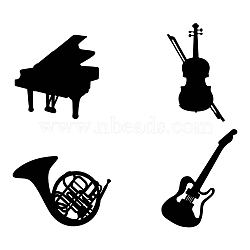 MDF Wood Wall Art Decorations, Home Hanging Ornaments, Piano/Violin/French Horn/Guitar, Musical Instruments Pattern, 270~350x205~350mm, 4pcs/set(HJEW-WH0049-020)