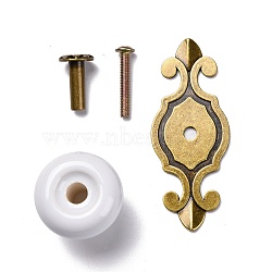 Round-shaped Porcelain Cabinet Door Knobs, Kitchen Drawer Pulls Cabinet Handles, with Screw & Zinc Alloy Finding, White, 73x29.5x2mm(FIND-Z004-18C)