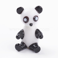 Home Decorations, Handmade Lampwork Display Decorations, Panda, White & Black, 17x15x25mm(LAMP-J084-74)