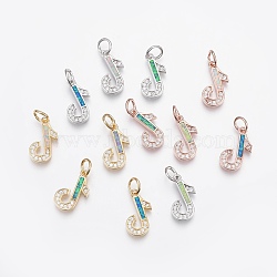 Brass Micro Pave Cubic Zirconia Pendants, with Synthetic Opal, Musical Note, Mixed Color, 22.5mm, Hole: 4.5mm(ZIRC-F091-05)