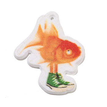 Acrylic Pendants, Animal, Fish, 34x28x2mm, Hole: 1.2mm