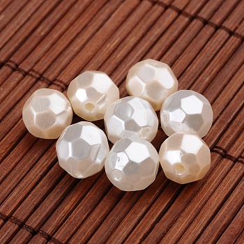 Faceted Round Imitation Pearl Acrylic Beads, Mixed Color, 9.5mm, Hole: 1mm, about 920pcs/500g