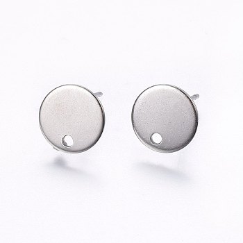 Flat Plate 201 Stainless Steel Stud Earring Findings, with 304 Stainless Steel Pin, Flat Round, Golden, 10x0.8mm, Hole: 1.5mm, Pin: 0.8mm