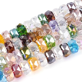 Electroplate Transparent Glass Beads Strands, Rondelle, Faceted, Mixed Color, 5.5~6.5x3.5~4.5mm, Hole: 1~1.4mm, about 91~100pcs/strand, 14.17~17.32 inch(36~44cm)