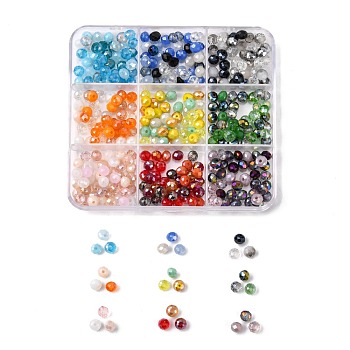 396Pcs 9 Colors Electroplate Glass Beads Set, Faceted, Rondelle, Mixed Color, 5.5~6x5mm, Hole: 1mm, about 44pcs/colors